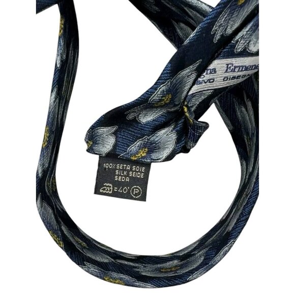 ERMENEGILDO ZEGNA Men's 100% Silk Necktie LUXURY Tie Blue Floral W:3.8" EUC - Picture 3 of 6